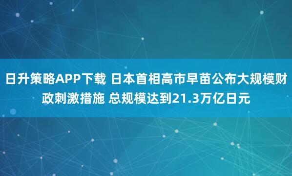 日升策略APP下载 日本首相高市早苗公布大规模财政刺激措施 总规模达到21.3万亿日元